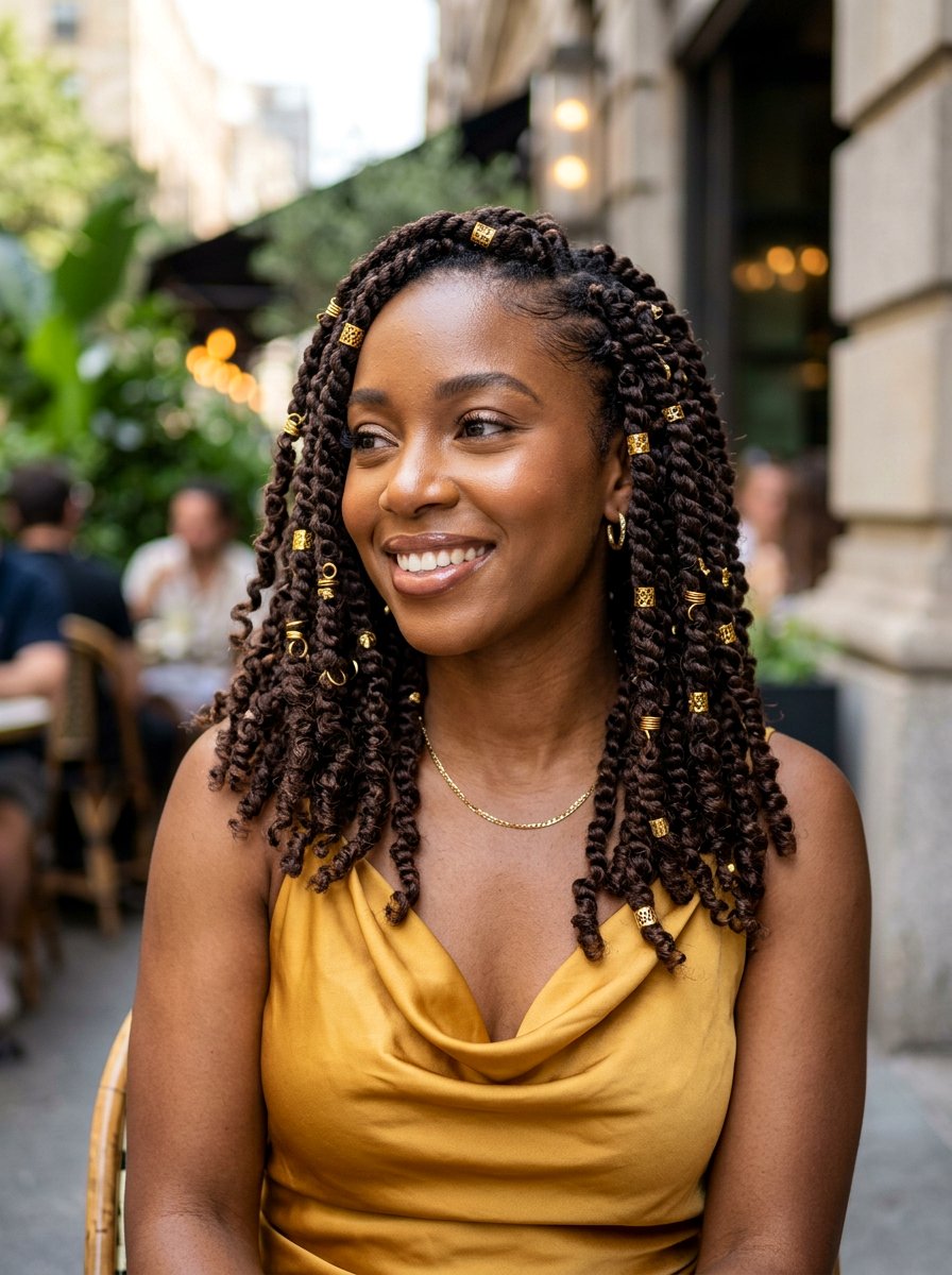 Shoulder Length Passion Twists With Gold Cuffs - 20 shoulder length passion twists - 20 shoulder length passion twists