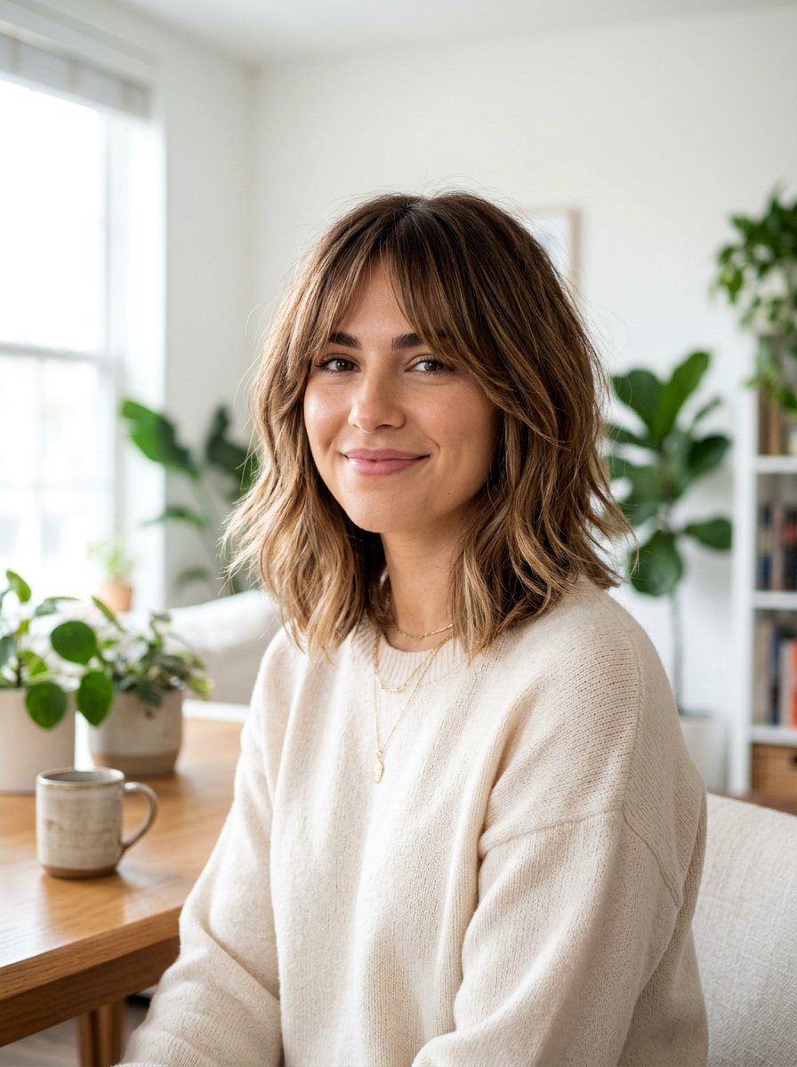 Shoulder Length Razored Bob With Curtain Bangs - 20 razored bob with bangs - 20 razored bob with bangs