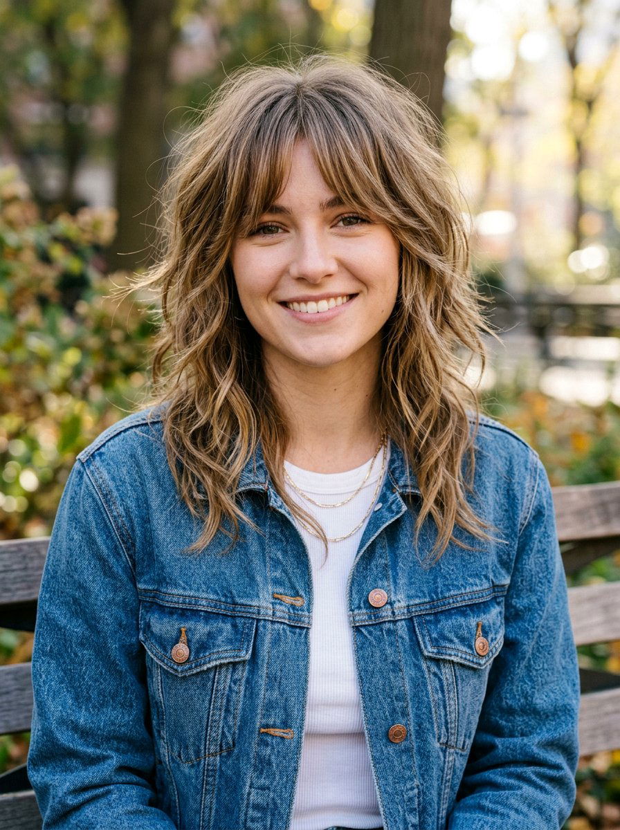 Shoulder Length Shag With Curtain Bangs - 20 hairstyle to add softness to angular face - 20 hairstyle to add softness to angular face