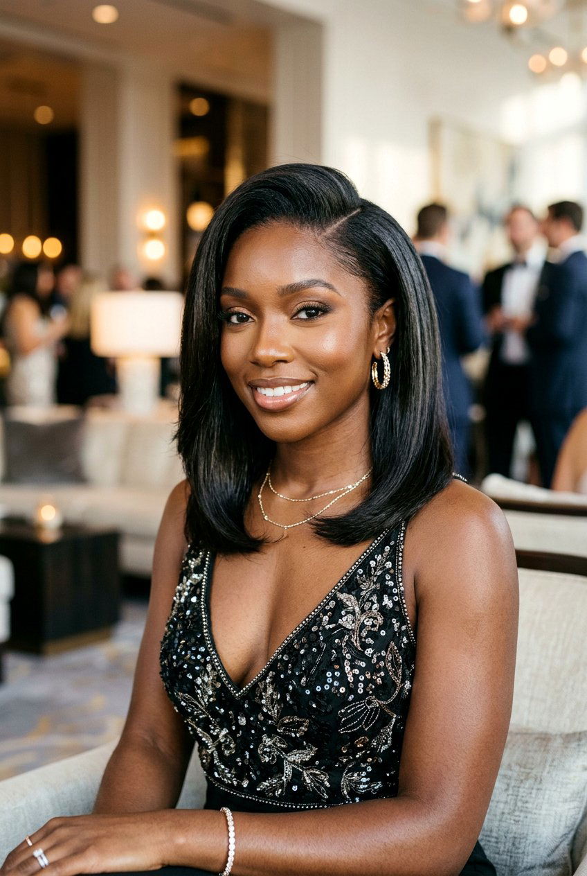 Shoulder Length Silk Press With Deep Side Part - 20 black women shoulder length silk press ideas - 20 black women shoulder length silk press ideas