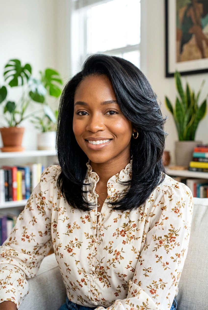 Shoulder Length Silk Press With Feathered Layers - 20 black women shoulder length silk press ideas - 20 black women shoulder length silk press ideas