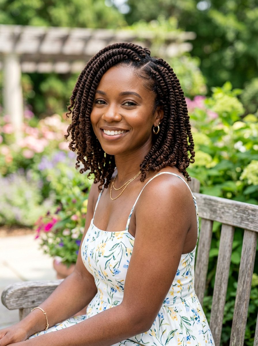 Shoulder Length Spring Twist Bob - 20 spring twists bob hairstyle - 20 spring twists bob hairstyle