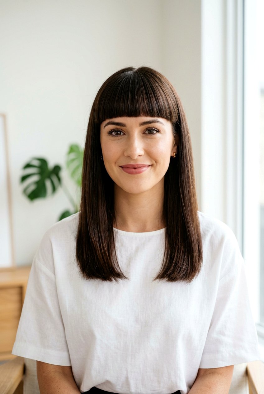 Shoulder Length Straight Hair With Blunt Bangs - 20 blunt fringe for medium straight hair - 20 blunt fringe for medium straight hair