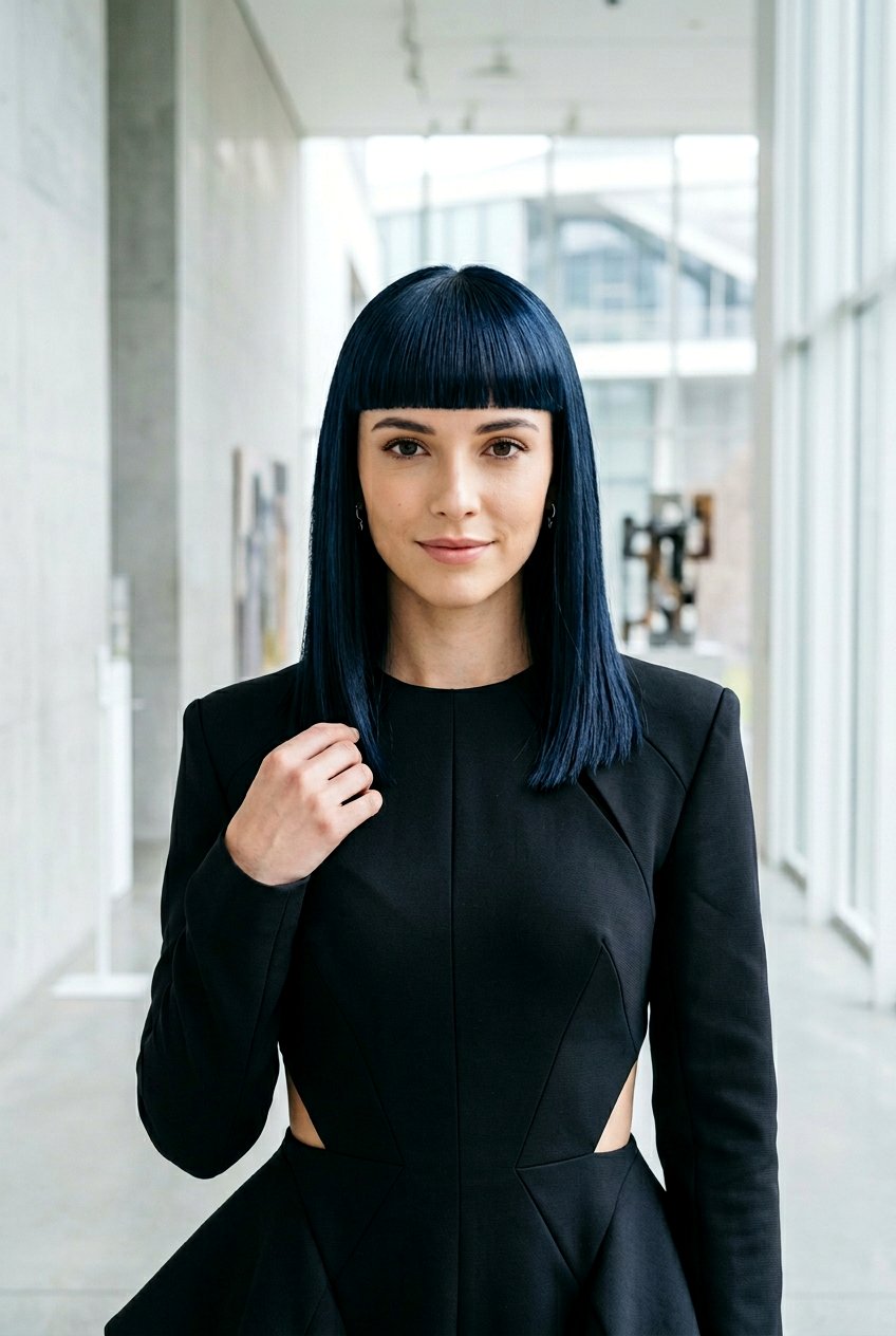 Shoulder Length Straight Hair With Geometric Fringe - 20 blunt fringe for medium straight hair - 20 blunt fringe for medium straight hair