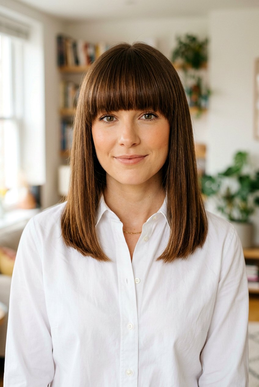 Shoulder Length Straight Hair With Thick Blunt Fringe - 20 blunt fringe for medium straight hair - 20 blunt fringe for medium straight hair