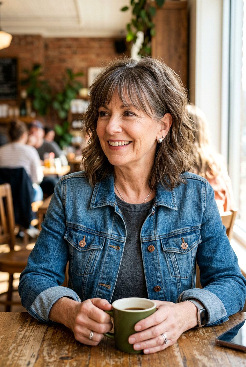 Shoulder Length Textured Shag - 20 medium shag for women over 60 with bangs - 20 medium shag for women over 60 with bangs