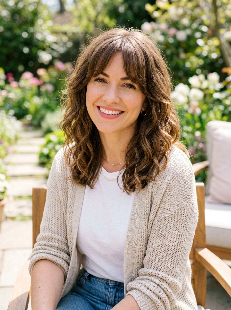 Shoulder Length Waves With Curtain Bangs - 20 spring curtain bangs ideas - 20 spring curtain bangs ideas