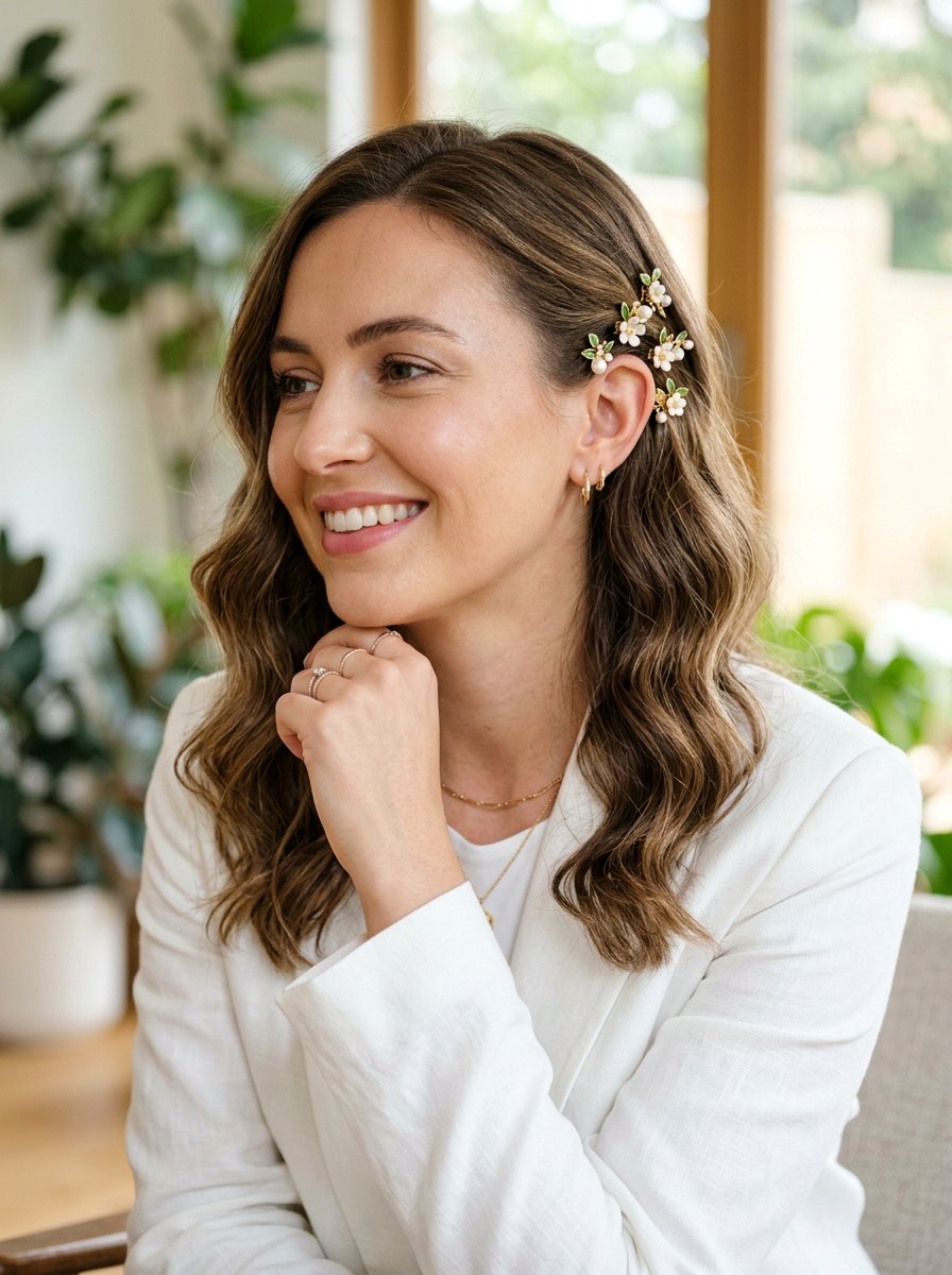 Shoulder Length Waves With Small Flower Clips - 20 soft waves with flower clips - 20 soft waves with flower clips