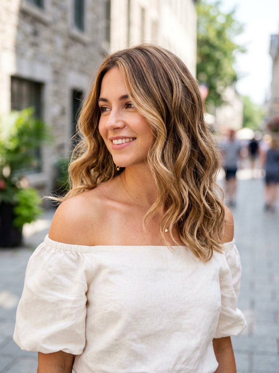 Shoulder Length Wavy Haircut With Balayage Highlights - 20 shoulder length wavy haircut for fine hair - 20 shoulder length wavy haircut for fine hair