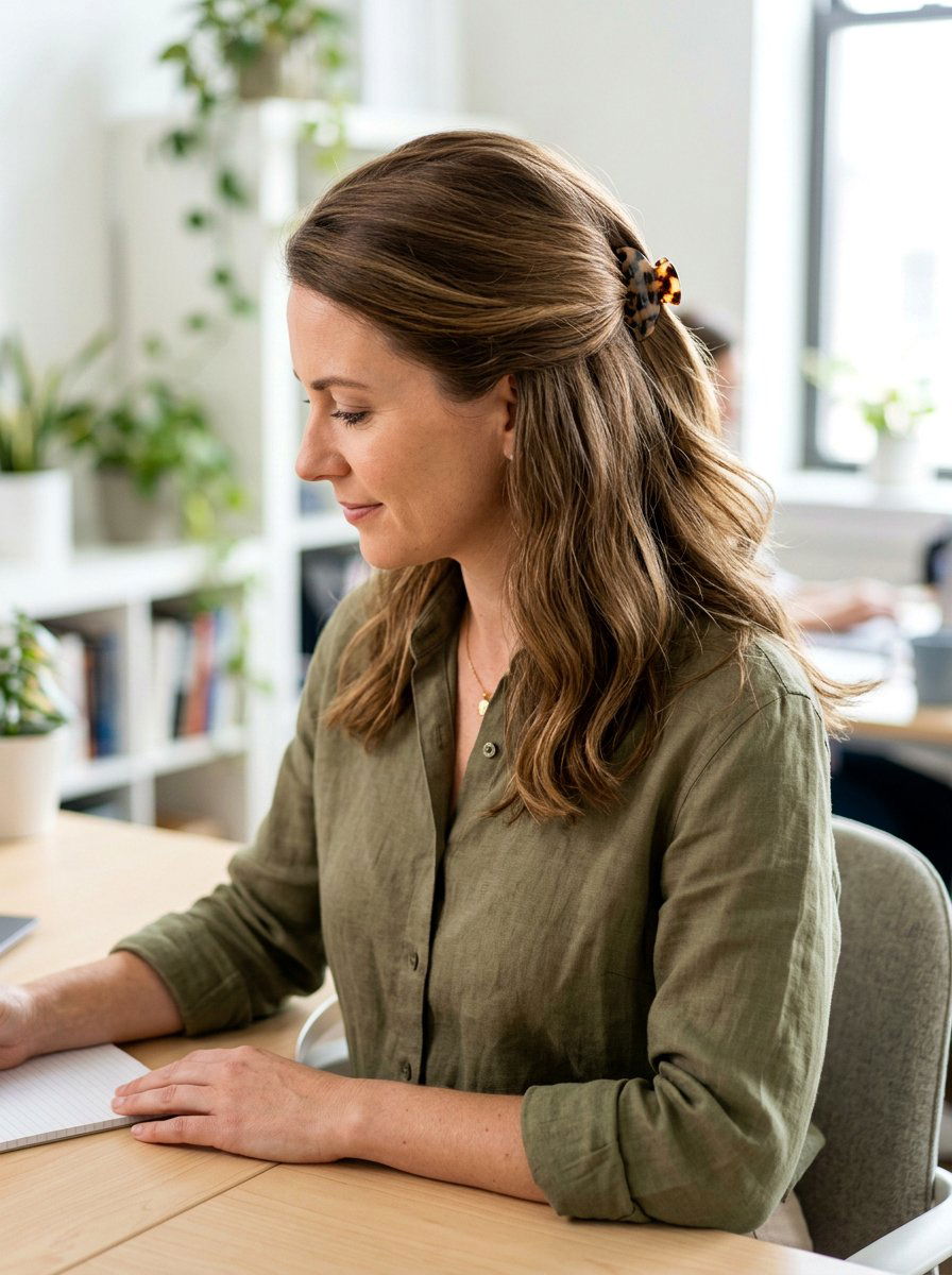 Shoulder Length Work Hair With Small Claw Clip - 20 shoulder length work hairstyles - 20 shoulder length work hairstyles