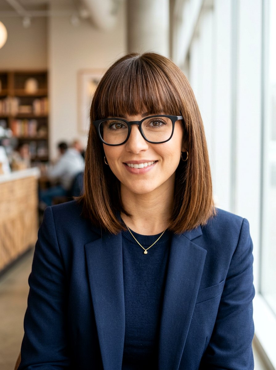 Shoulder length bob with bangs - 20 shoulder length hairstyles for women with glasses - 20 shoulder length hairstyles for women with glasses