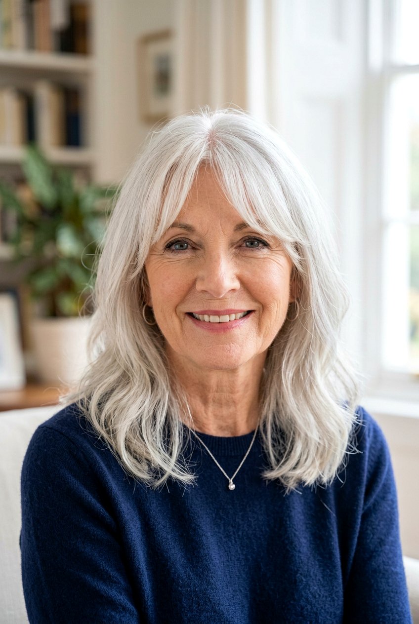 Shoulder length hair with curtain bangs - 20 medium hairstyles for women over 60 - 20 medium hairstyles for women over 60