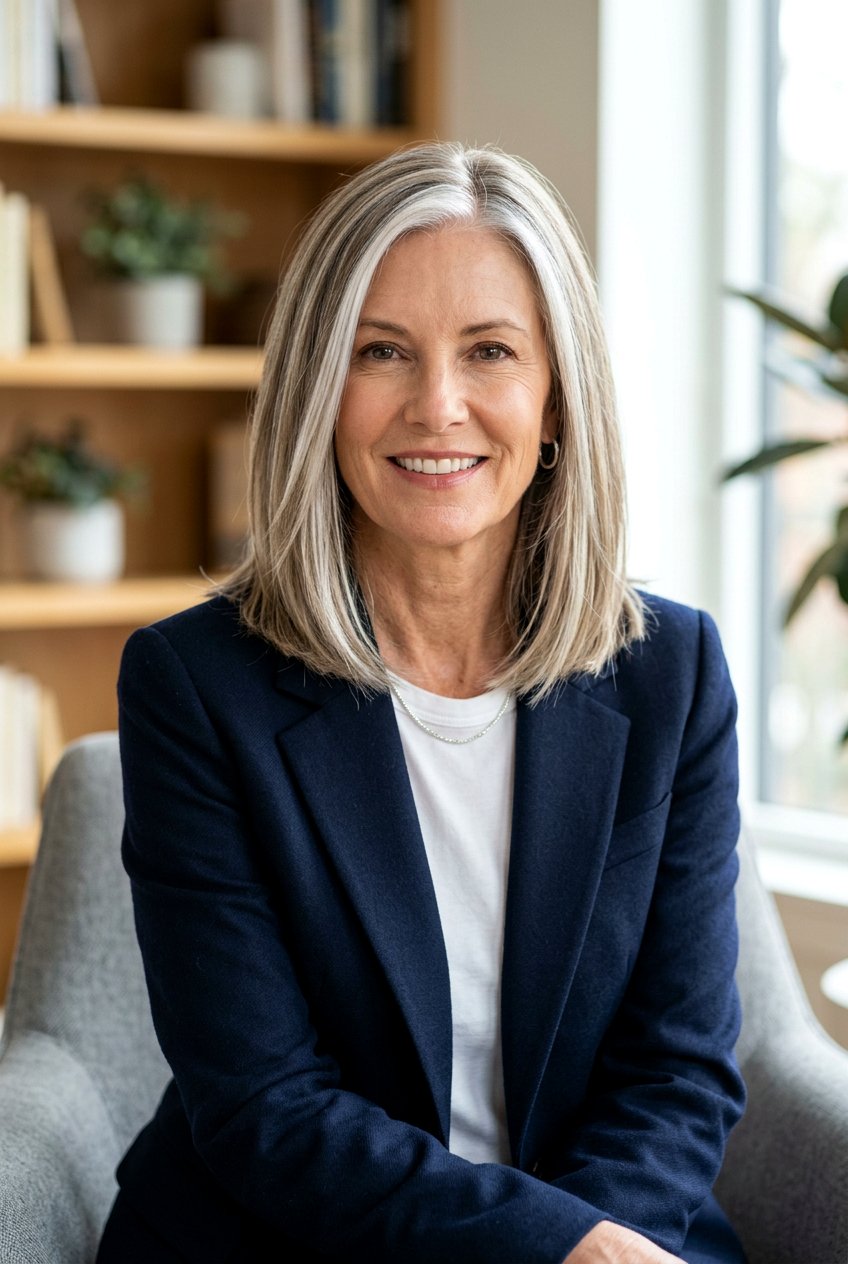 Shoulder length hair with silver money piece - 20 silver money piece for mature women - 20 silver money piece for mature women