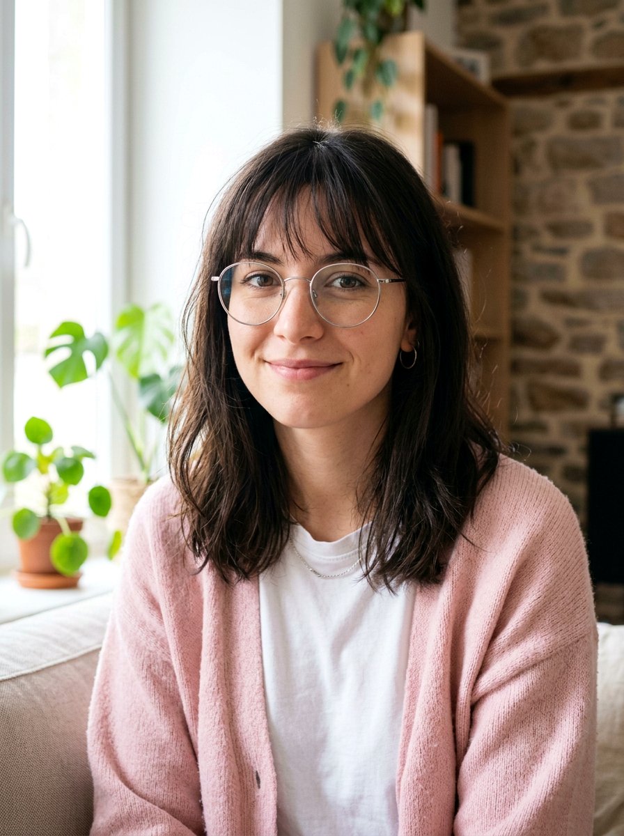 Shoulder length hair with wispy bangs - 20 shoulder length hairstyles for women with glasses - 20 shoulder length hairstyles for women with glasses