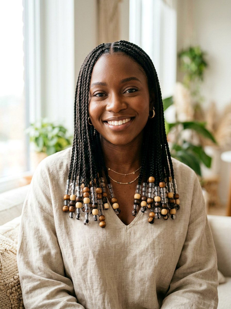 Shoulder length knotless braids with beads - 20 shoulder length knotless braids - 20 shoulder length knotless braids