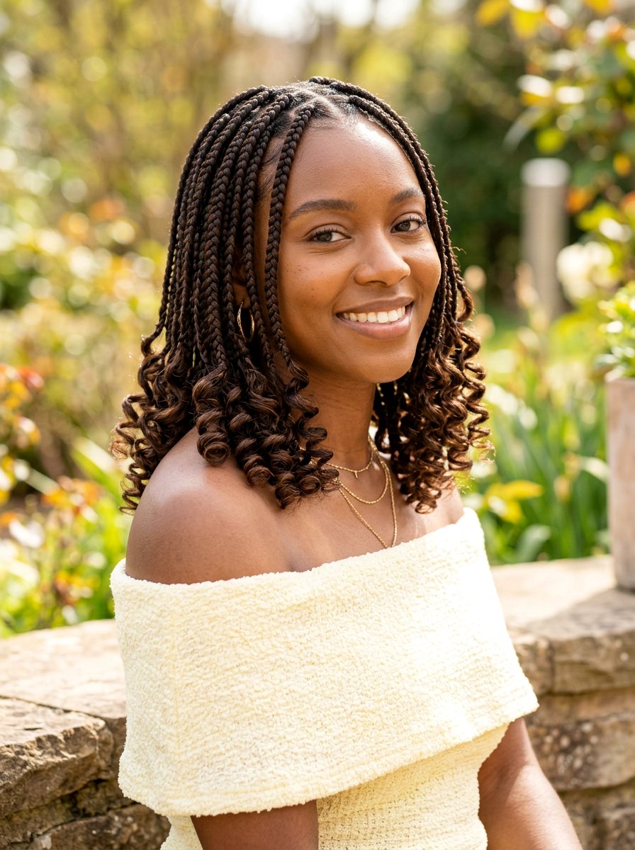 Shoulder length knotless braids with curly ends - 20 shoulder length knotless braids - 20 shoulder length knotless braids
