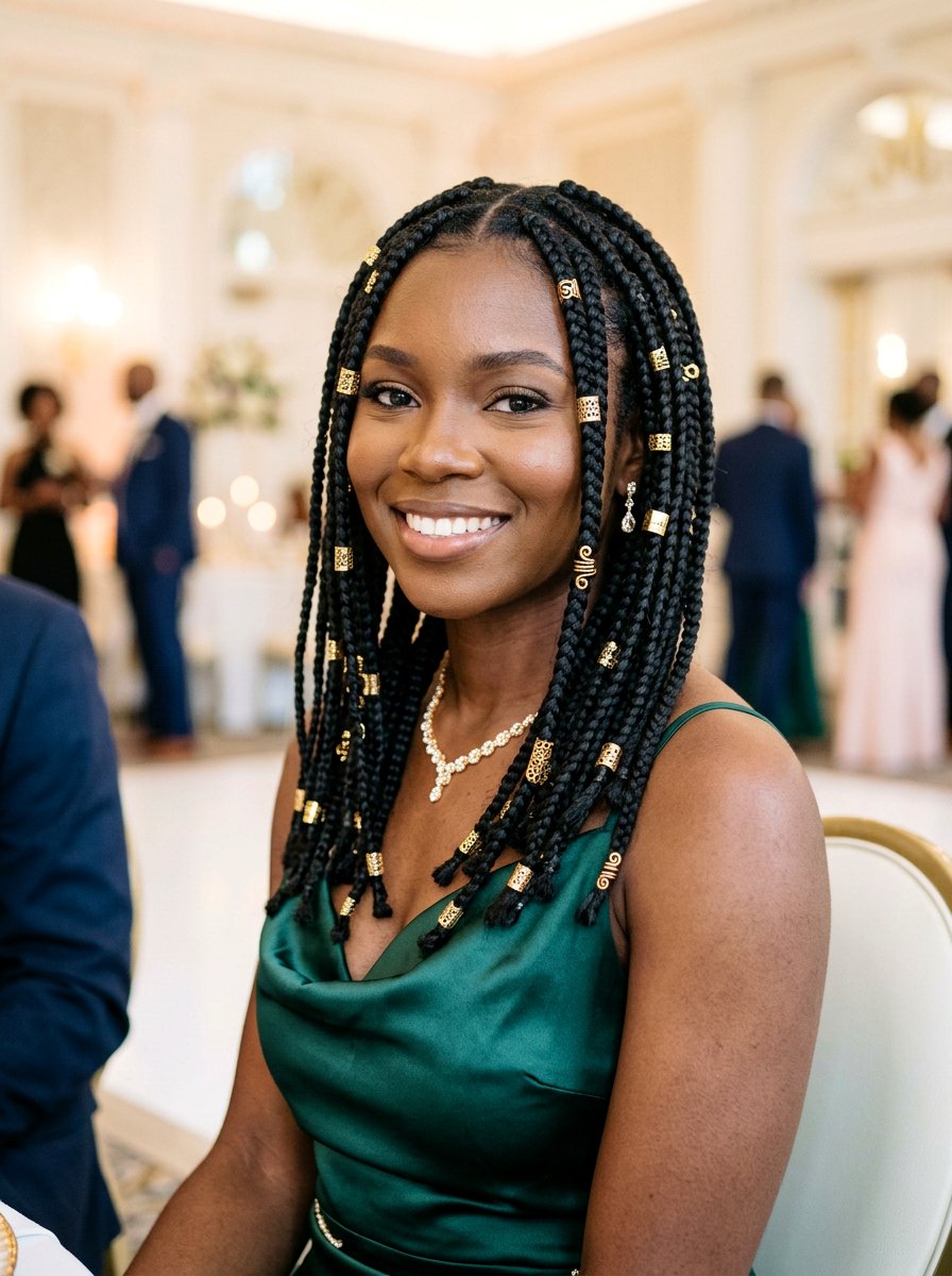 Shoulder length knotless braids with gold cuffs - 20 shoulder length knotless braids - 20 shoulder length knotless braids