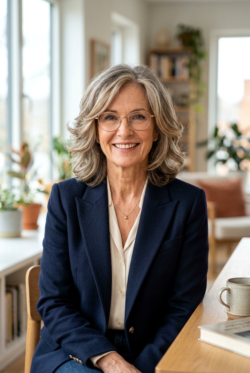 Shoulder length layered hair - 20 hairstyles for women with glasses over 60 - 20 hairstyles for women with glasses over 60