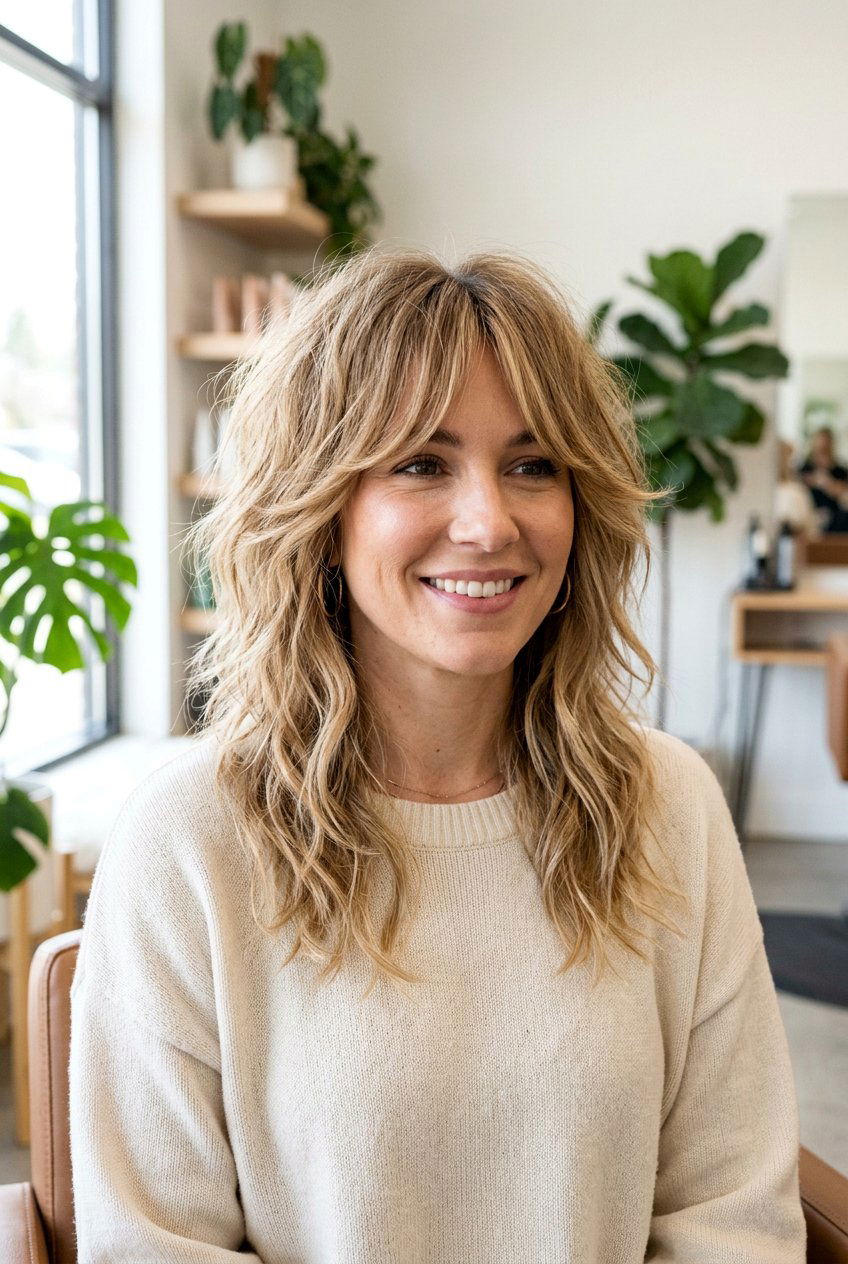 Shoulder length shag with curtain bangs - 20 shoulder length haircuts with bangs - 20 shoulder length haircuts with bangs