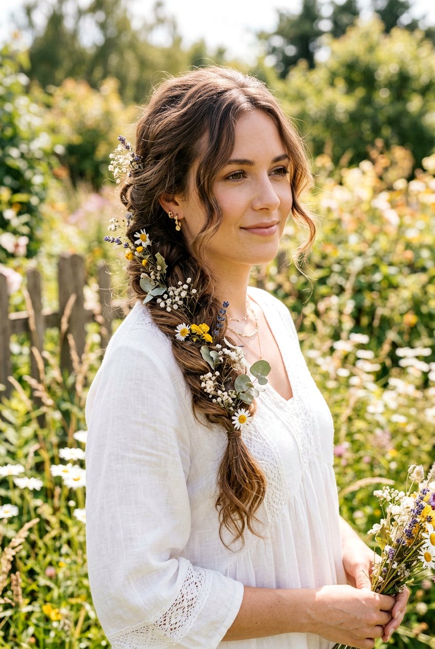 Side Boho Braid With Dried Flowers - 20 boho braid with dried flowers - 20 boho braid with dried flowers