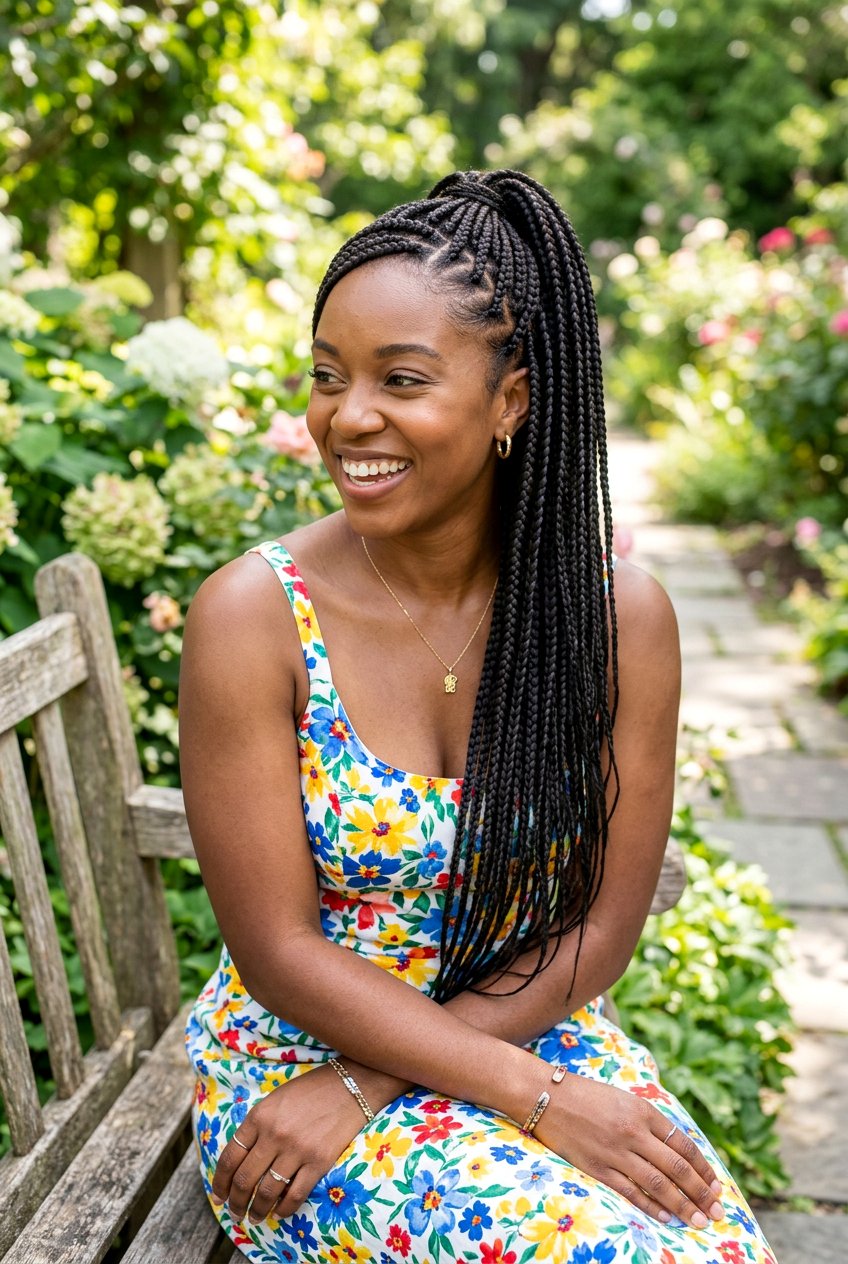 Side Box Braids Ponytail - 20 box braids ponytail hairstyle - 20 box braids ponytail hairstyle