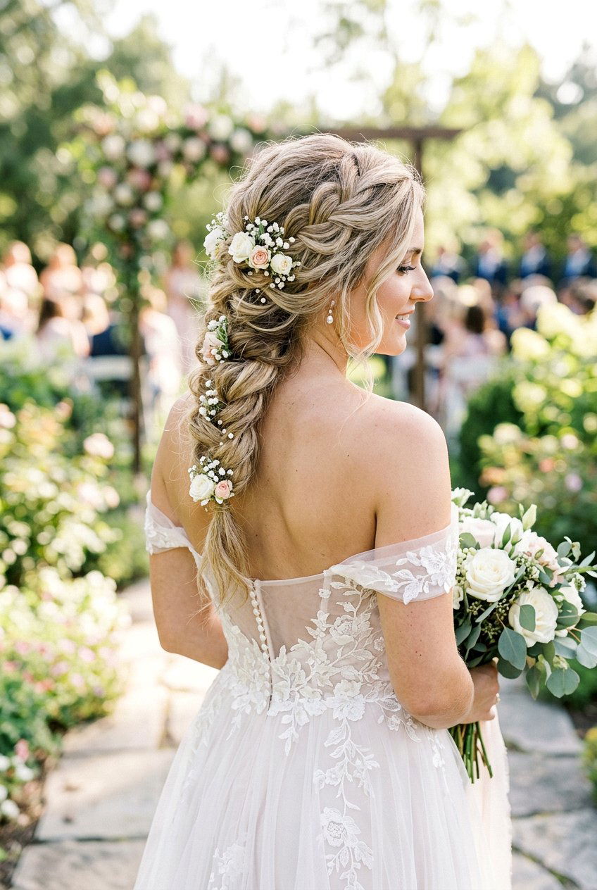 Side Braid - 20 elegant bridal hairstyle for medium hair - 20 elegant bridal hairstyle for medium hair