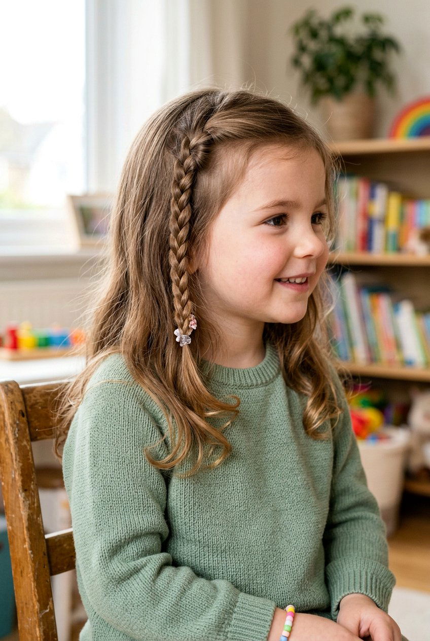Side Braid Accent - 20 easy school hairstyle for preschool girls - 20 easy school hairstyle for preschool girls