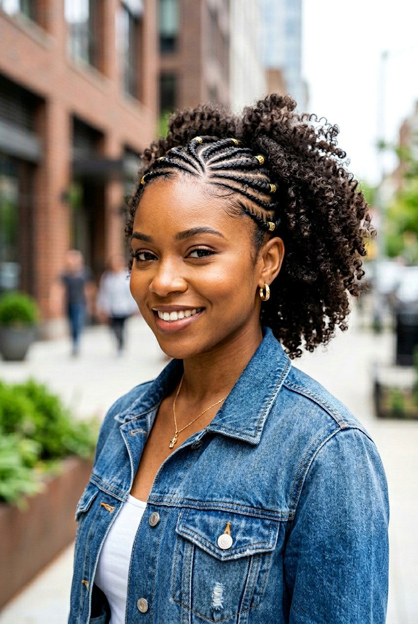 Side Braid Afro Puff Ponytail - 20 afro puff ponytail with braids - 20 afro puff ponytail with braids