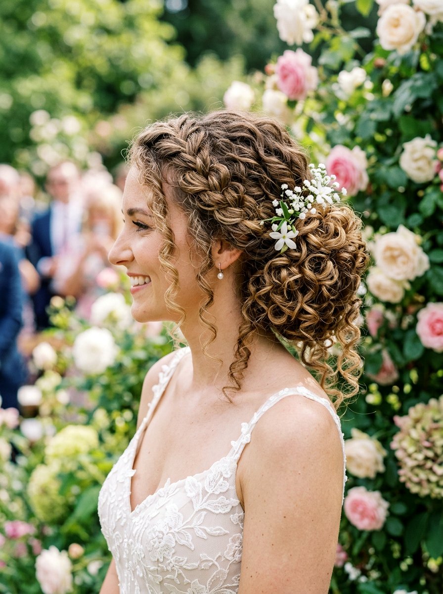 Side Braid Curly Bridal Bun - 20 side braided bridal bun - 20 side braided bridal bun