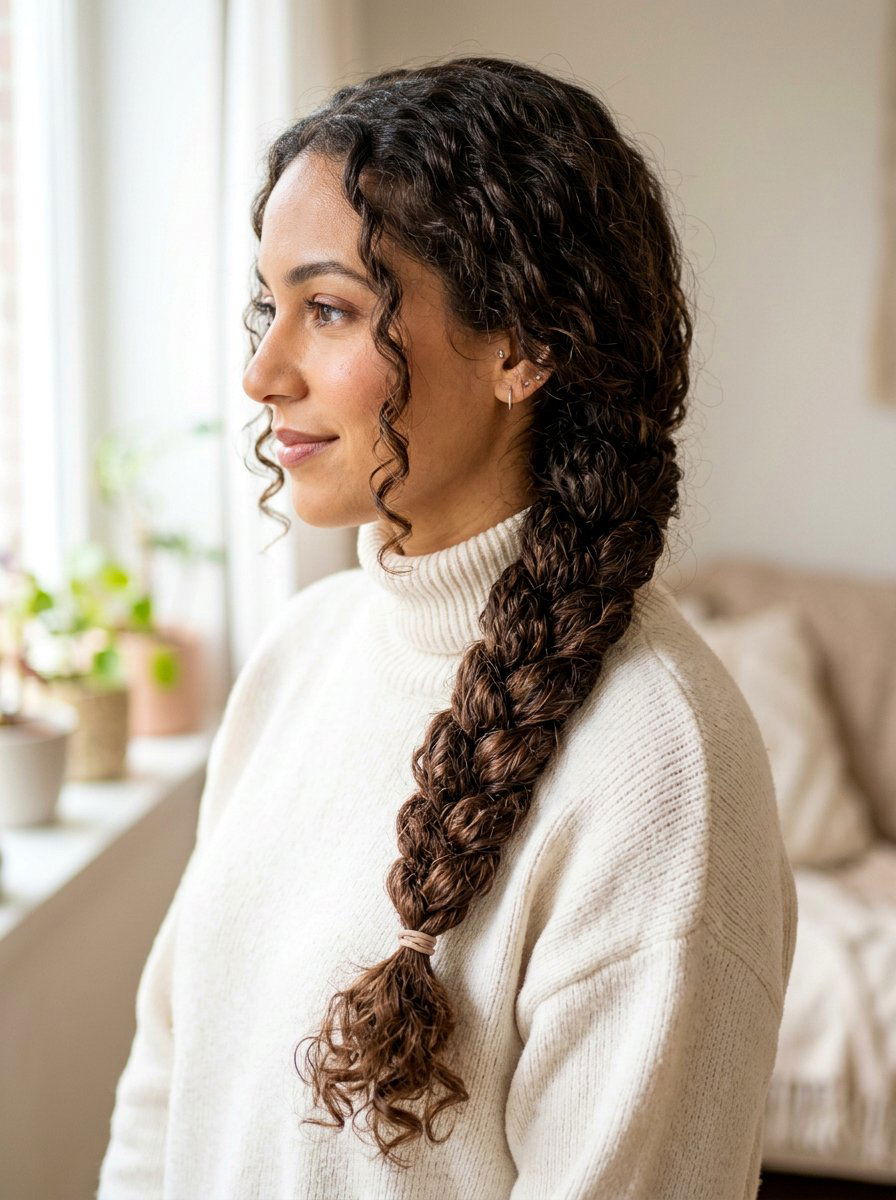 Side Braid For Long Curly Hair - 20 easy work hairstyle for long curly hair - 20 easy work hairstyle for long curly hair