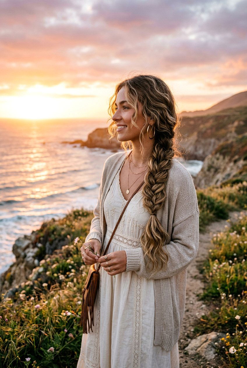 Side Braid For Sunset Photoshoot - 20 sunset photo shoot hairstyles - 20 sunset photo shoot hairstyles