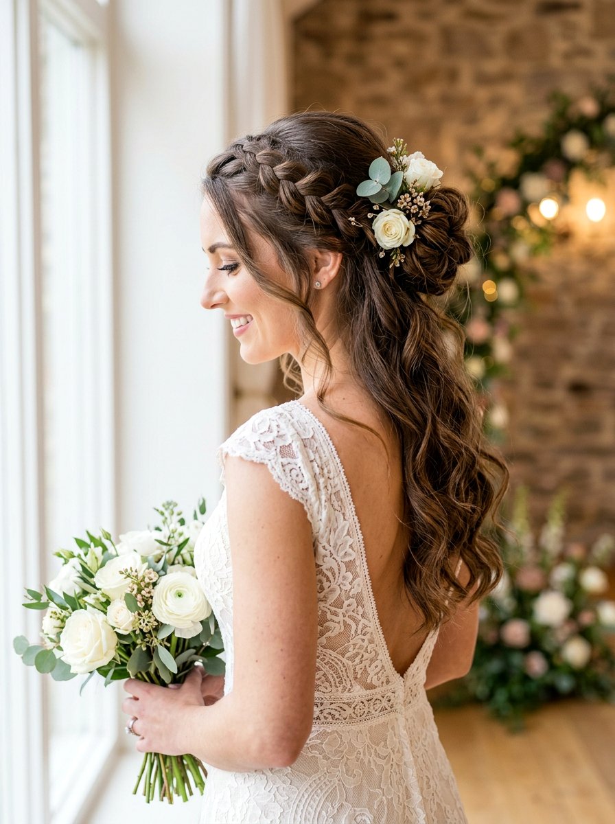 Side Braid Half Up Bridal Bun - 20 side braided bridal bun - 20 side braided bridal bun