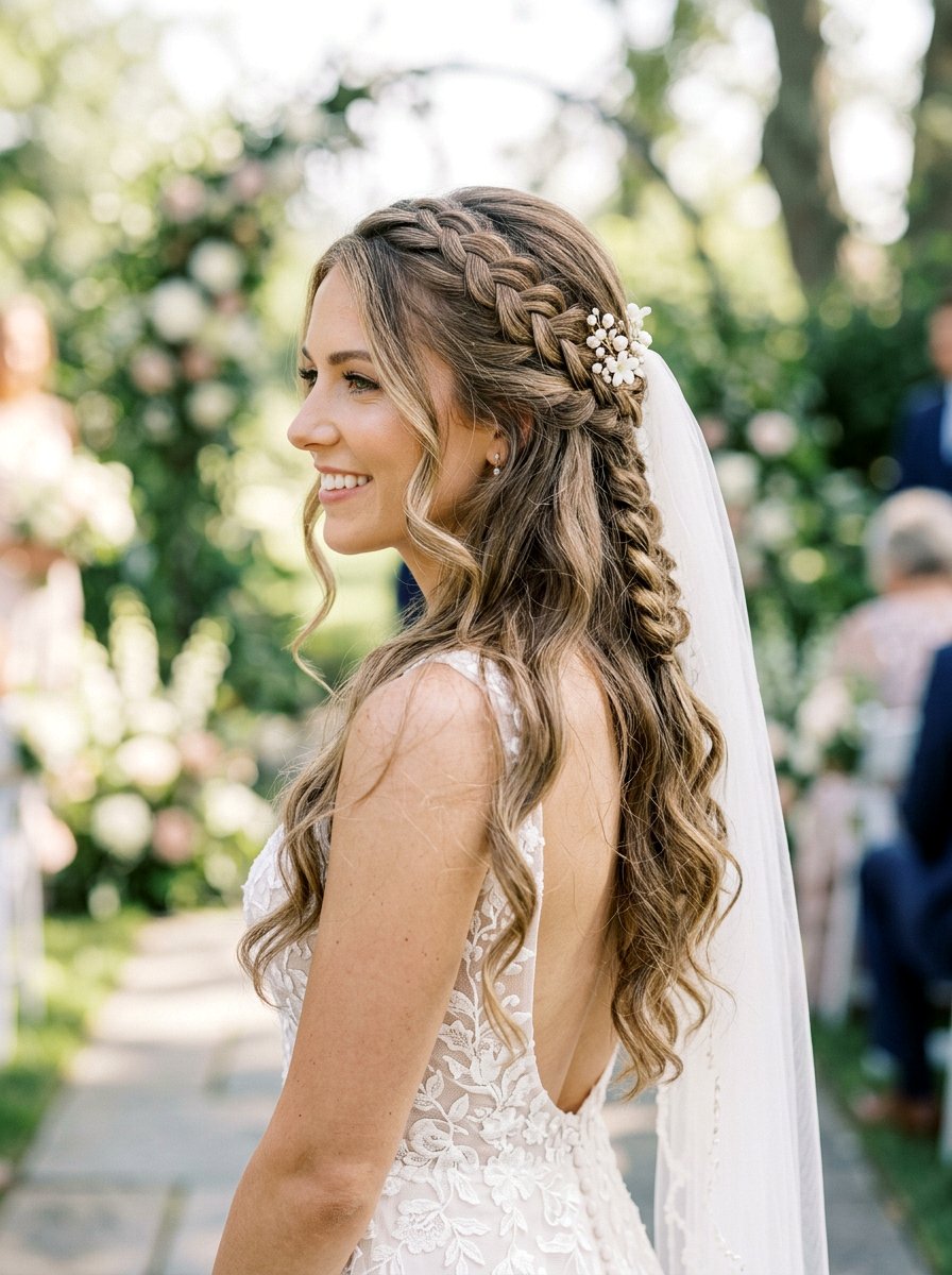 Side Braid Half Up Half Down Wedding - 20 wedding hairstyles with side braid - 20 wedding hairstyles with side braid
