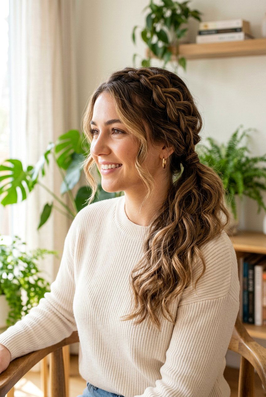 Side Braid Ponytail - 20 easy hairstyles for mornings - 20 easy hairstyles for mornings