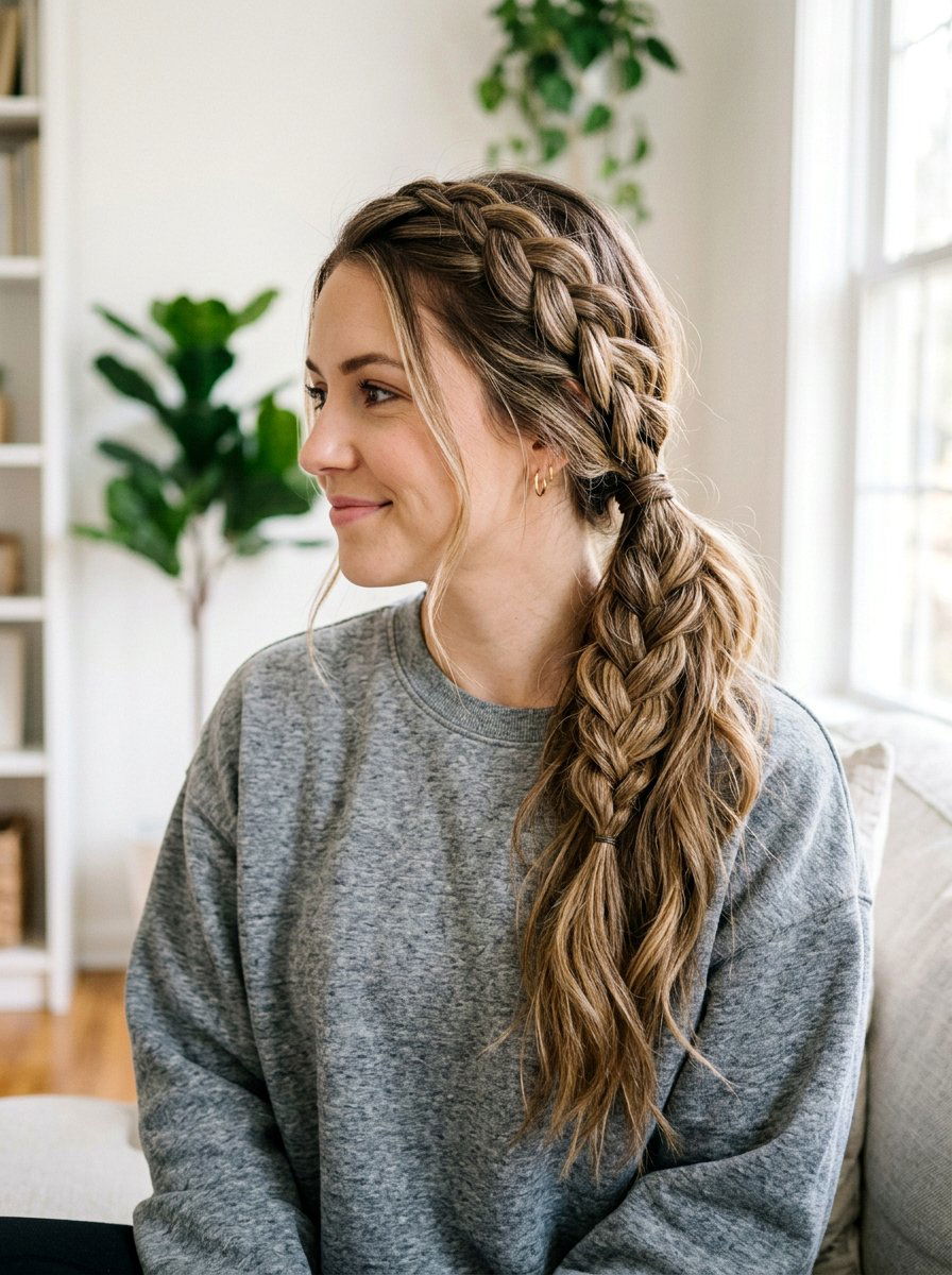 Side Braid Ponytail - 20 workout hairstyle for shoulder length layers - 20 workout hairstyle for shoulder length layers