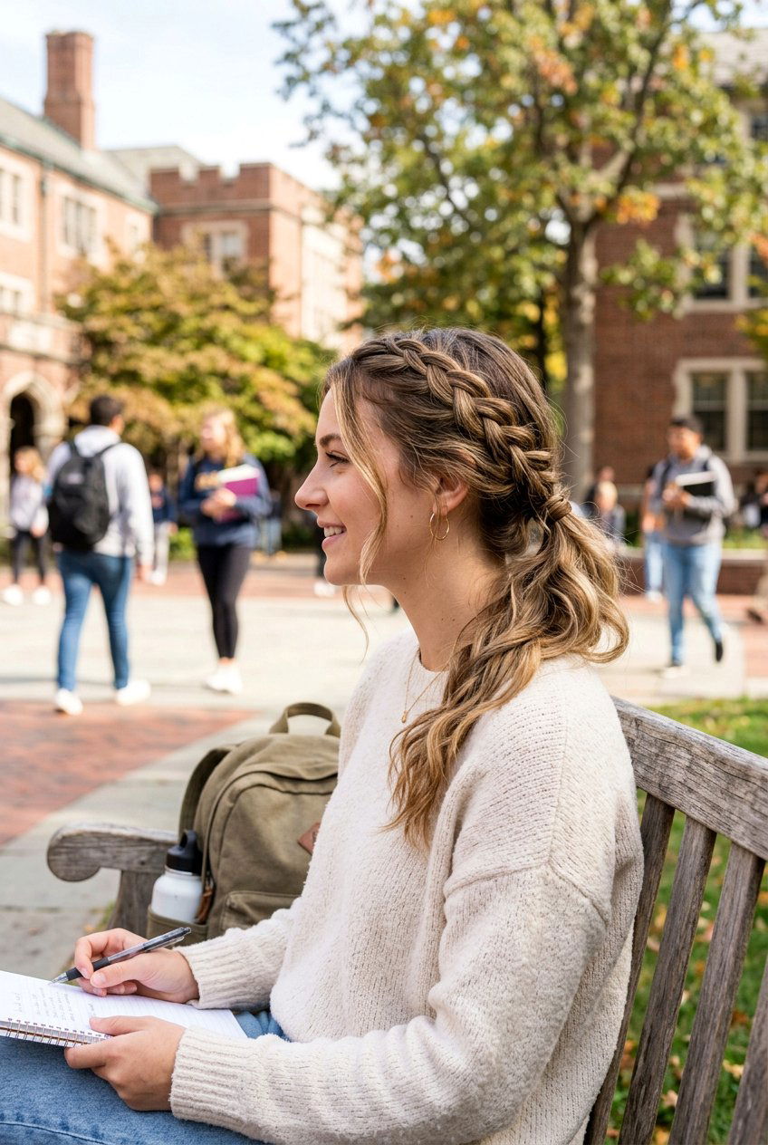 Side Braid Ponytail For Campus - 20 campus ponytail hairstyle - 20 campus ponytail hairstyle