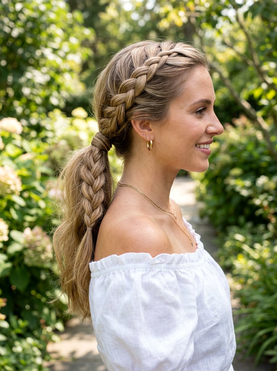 Side Braid Ponytail for Coastal Vacation - 20 vacation ponytail with braids - 20 vacation ponytail with braids