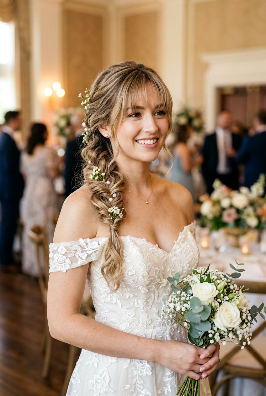 Side Braid Reception Hair - 20 reception hairstyles for bride - 20 reception hairstyles for bride