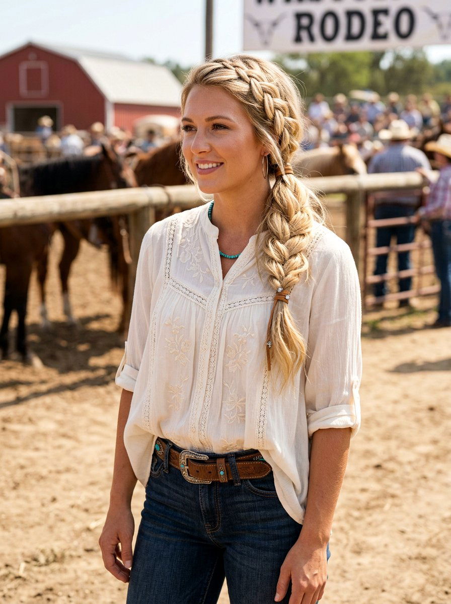 Side Braid Rodeo Ponytail - 20 rodeo hairstyles for women - 20 rodeo hairstyles for women