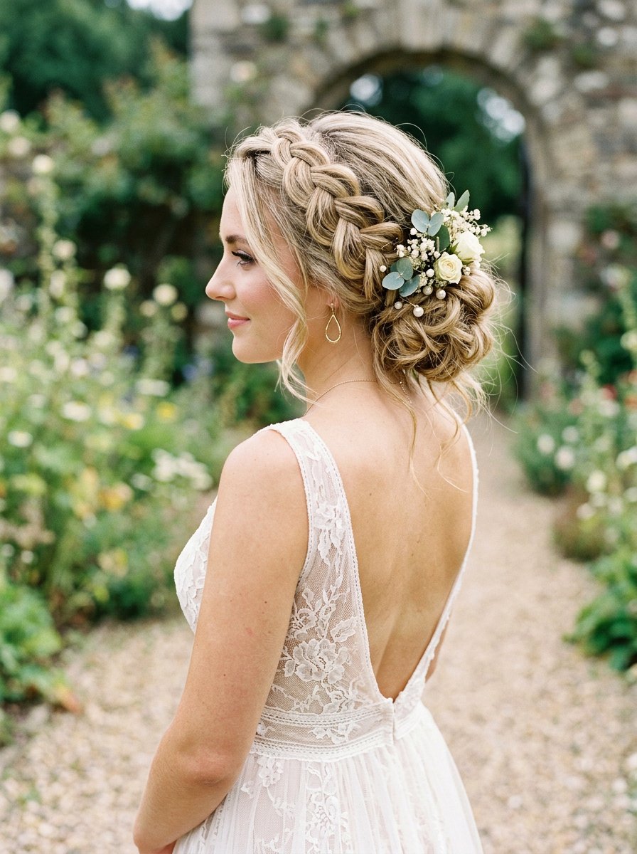 Side Braid Textured Bridal Updo - 20 side braided bridal bun - 20 side braided bridal bun