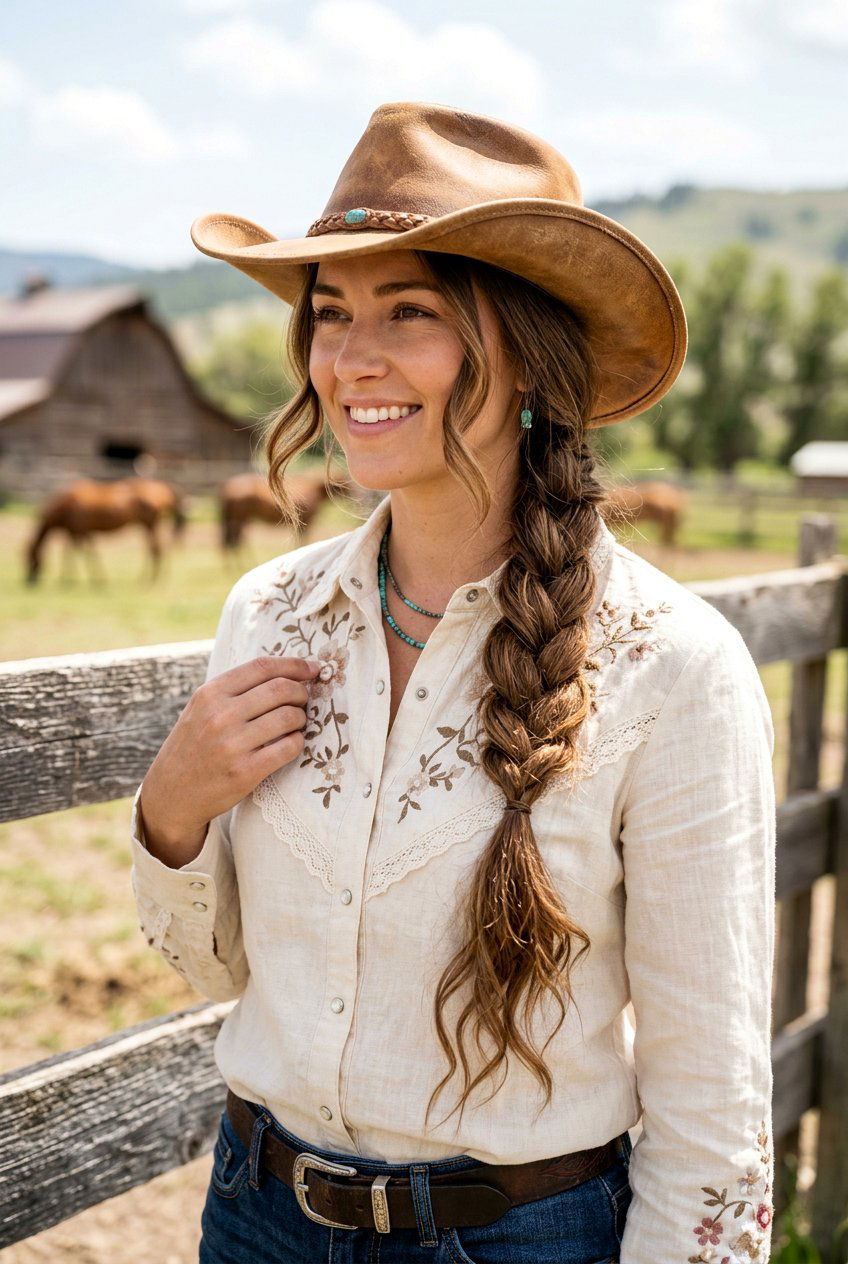 Side Braid With Cowboy Hat - 20 cowgirl hairstyles - 20 cowgirl hairstyles