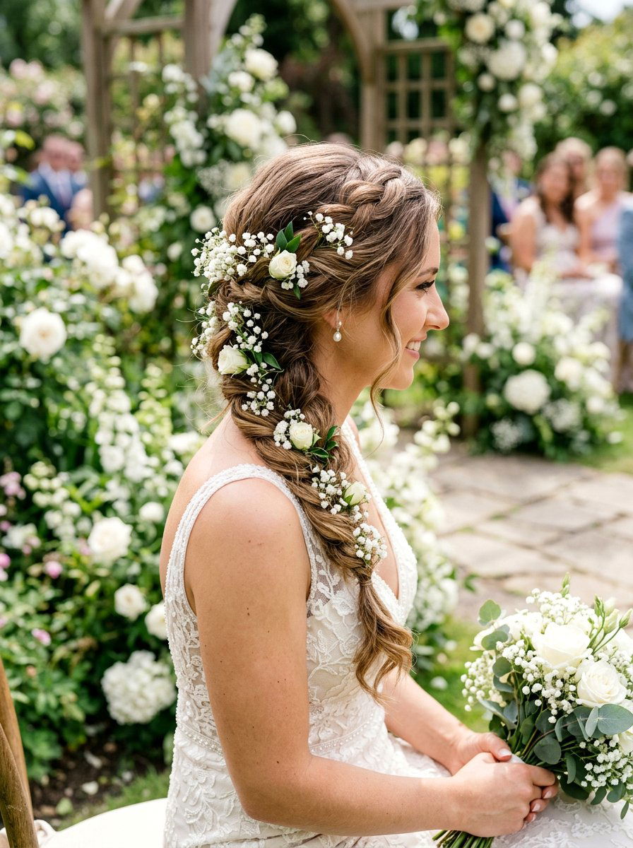 Side Braid With Flowers Wedding - 20 wedding hairstyles with side braid - 20 wedding hairstyles with side braid