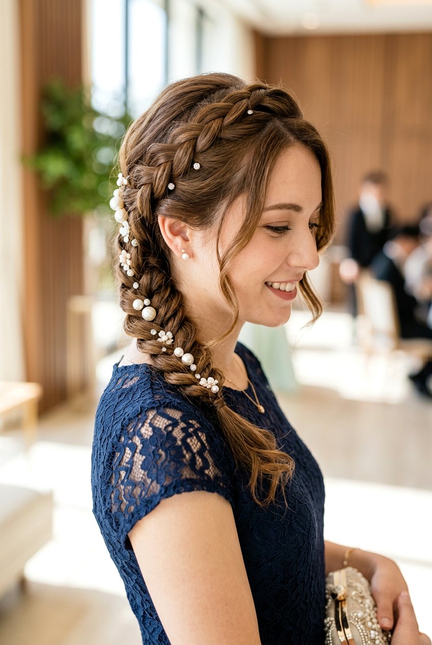 Side Braid With Hair Accessories For Wedding Guest - 20 side braid for wedding guest - 20 side braid for wedding guest
