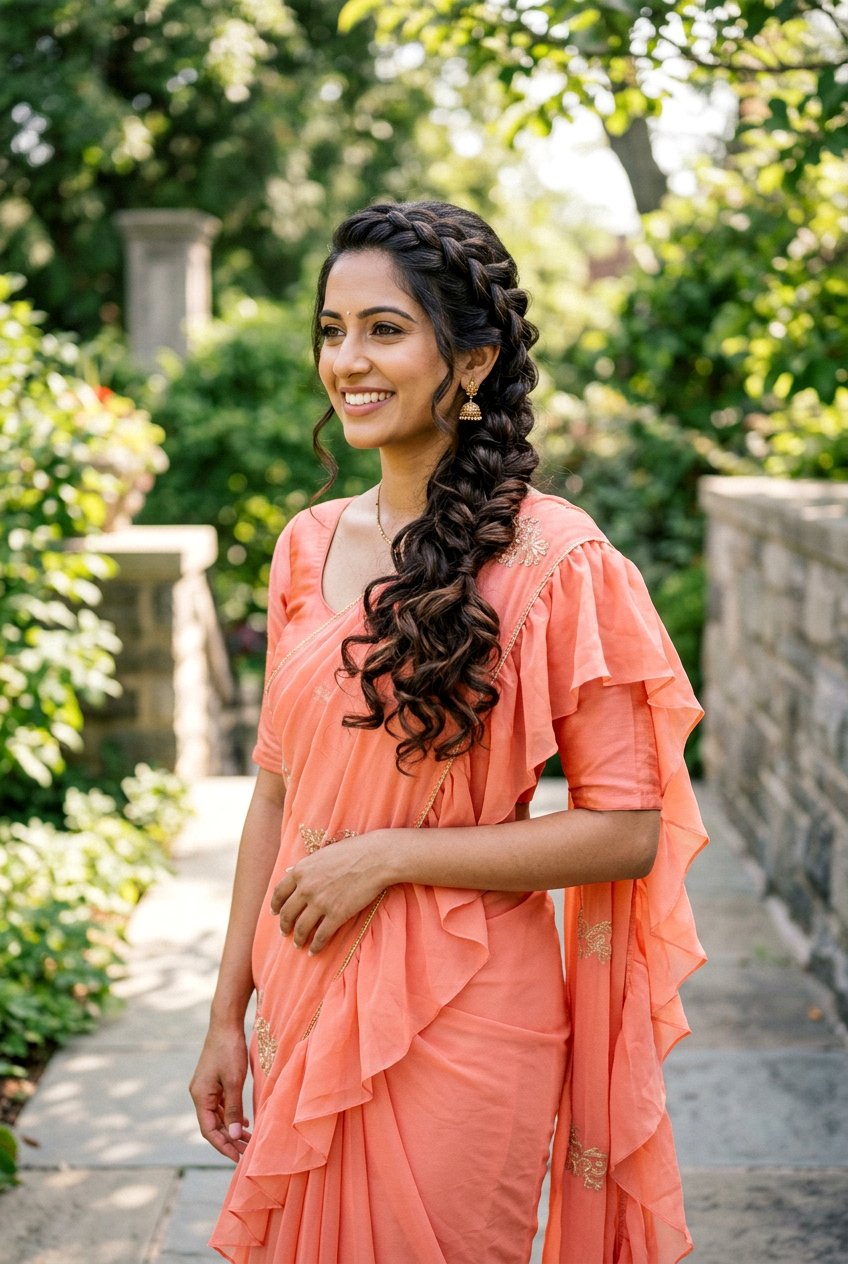 Side Braid With Loose Curls - 20 sangeet hairstyles - 20 sangeet hairstyles