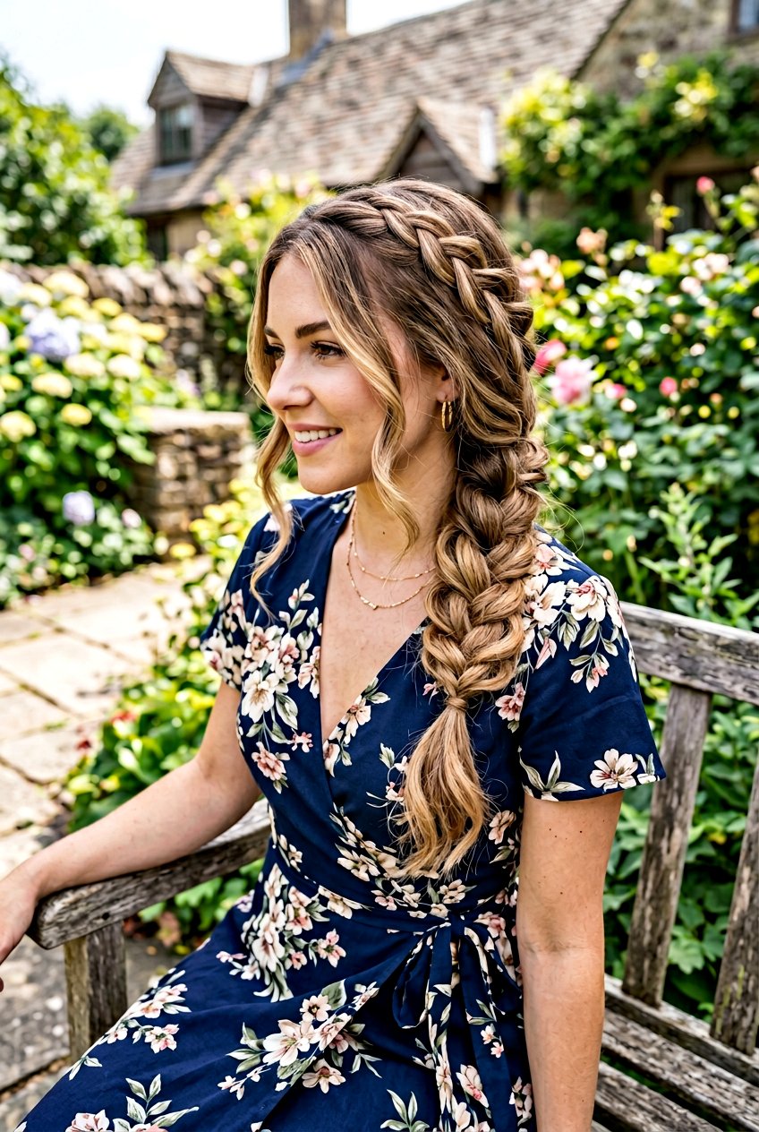 Side Braid With Loose Waves - 20 beach photo shoot hairstyles - 20 beach photo shoot hairstyles