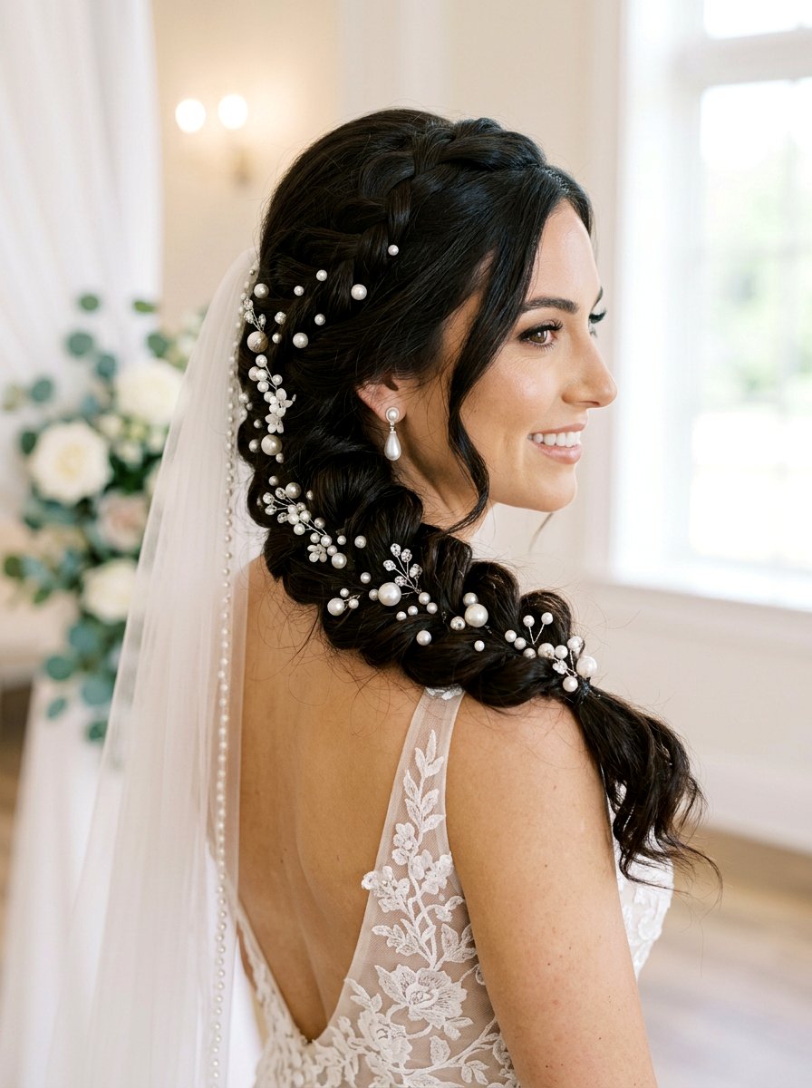 Side Braid With Pearls Wedding - 20 wedding hairstyles with side braid - 20 wedding hairstyles with side braid