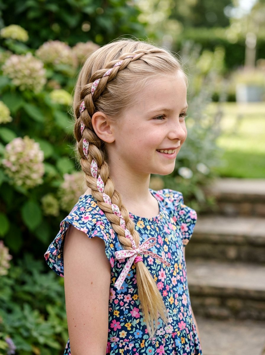 Side Braid With Ribbon - 20 quick school hairstyle for medium hair - 20 quick school hairstyle for medium hair
