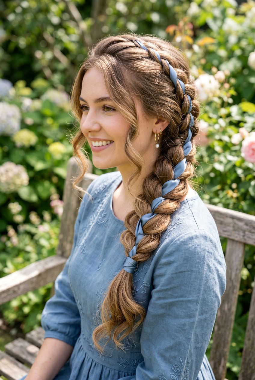 Side Braid With Ribbon For Wedding Guest - 20 side braid for wedding guest - 20 side braid for wedding guest