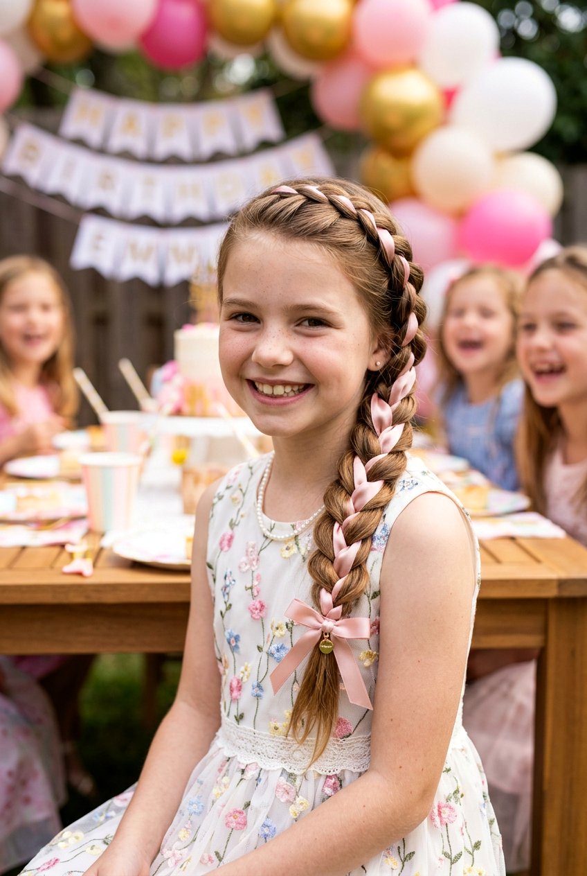 Side Braid With Ribbon - 20 birthday braid styles for girls - 20 birthday braid styles for girls