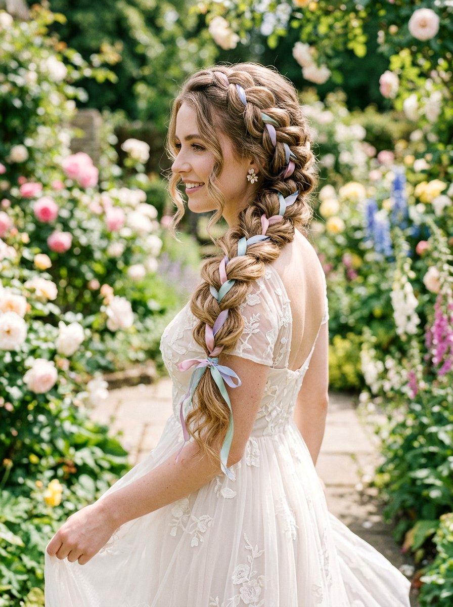 Side Braid With Ribbons - 20 wedding hairstyles for garden ceremony - 20 wedding hairstyles for garden ceremony